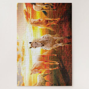 Horses at sunset throw pillow jigsaw puzzle