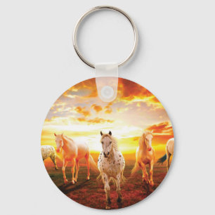 Horses at sunset throw pillow key ring