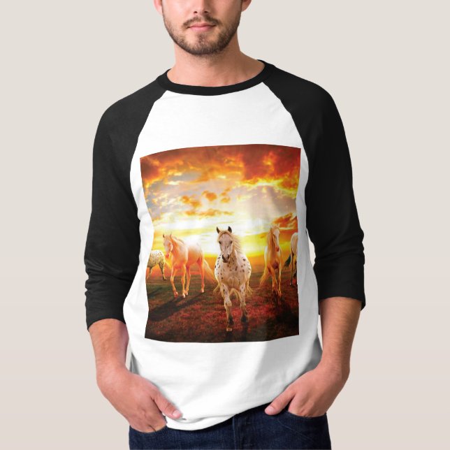 Horses at sunset throw pillow T-Shirt (Front)