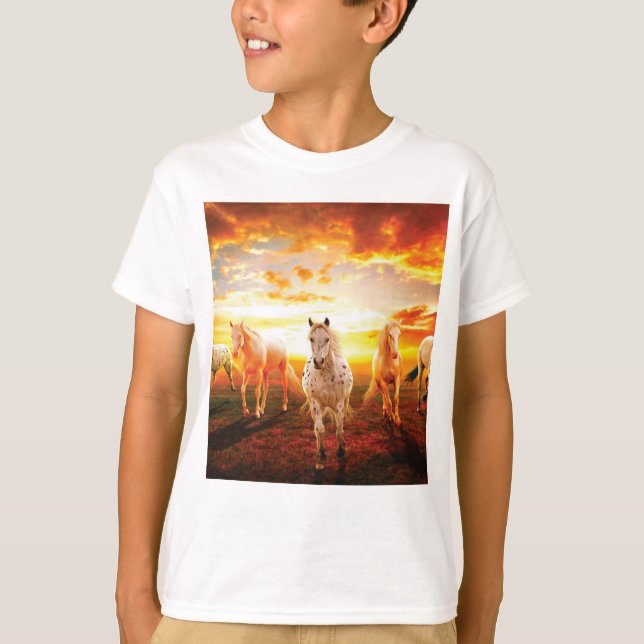 Horses at sunset throw pillow T-Shirt (Front)
