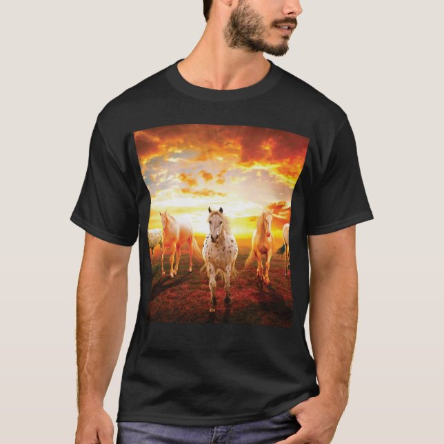Horses at sunset throw pillow T-Shirt (Front)