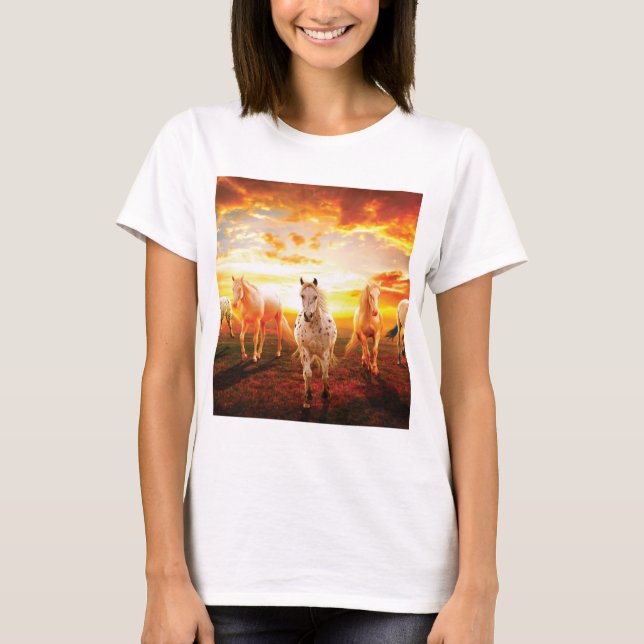 Horses at sunset throw pillow T-Shirt (Front)
