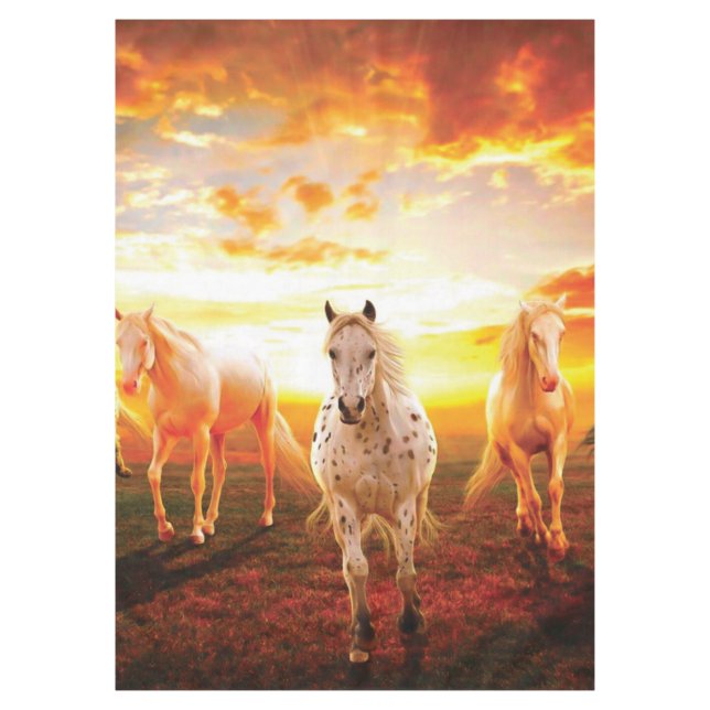 Horses at sunset throw pillow tablecloth (Front)