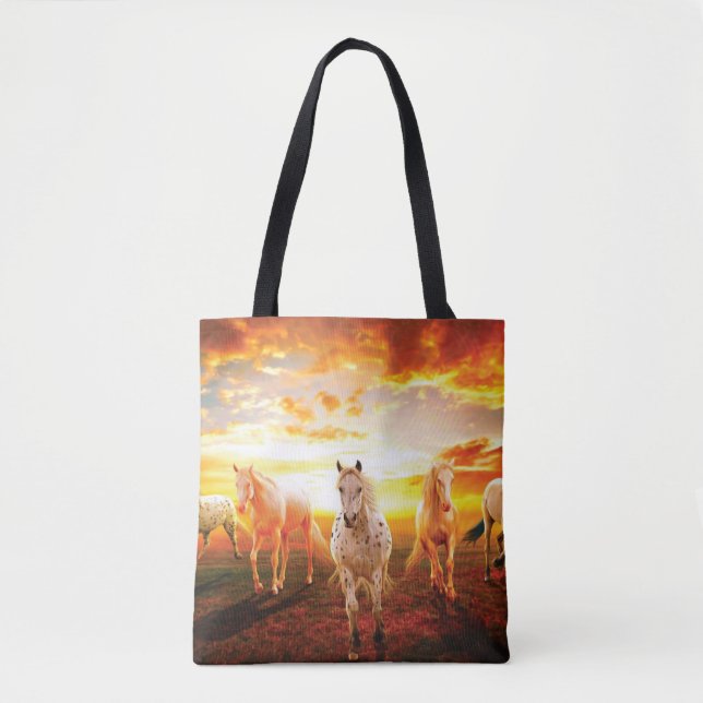 Horses at sunset throw pillow tote bag (Front)