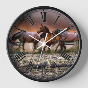 Horses at the beach clock