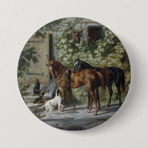 Horses at the Porch (by Albrecht Adam) 7.5 Cm Round Badge