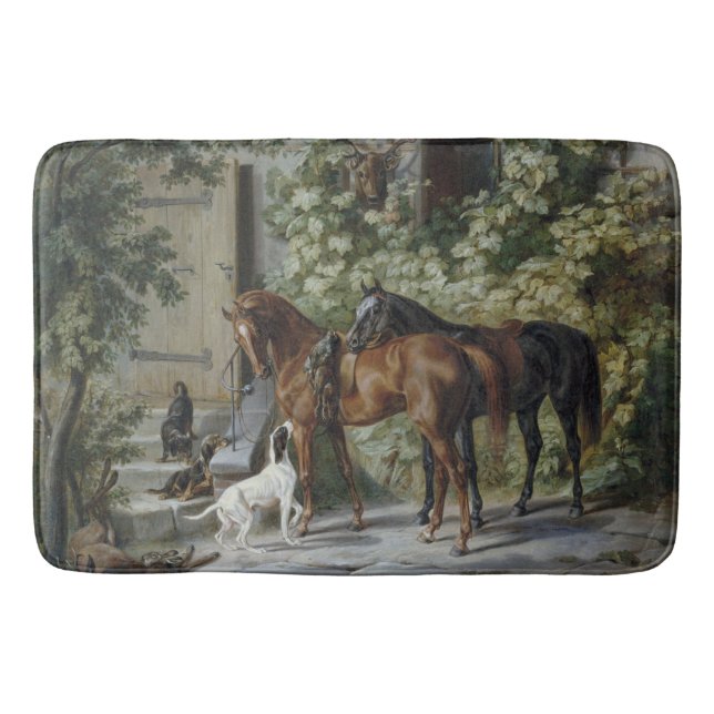 Horses at the Porch (by Albrecht Adam) Bath Mat (Front)