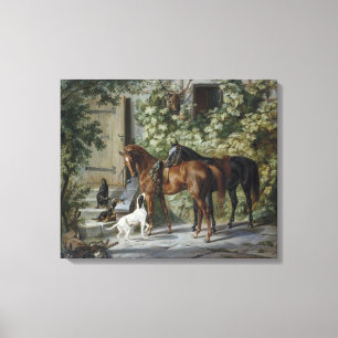Horses at the Porch (by Albrecht Adam) Canvas Print