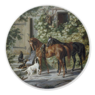 Horses at the Porch (by Albrecht Adam) Ceramic Knob