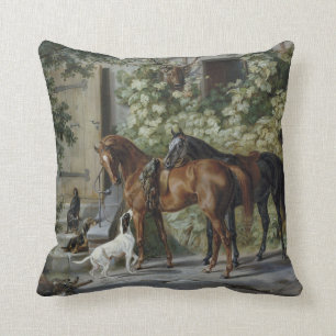 Horses at the Porch (by Albrecht Adam) Cushion