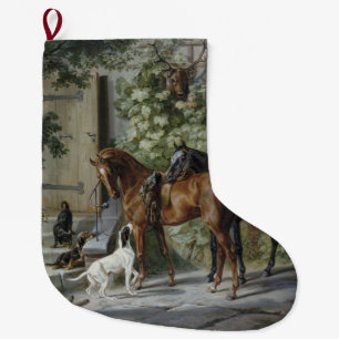 Horses at the Porch (by Albrecht Adam) Large Christmas Stocking