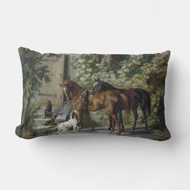 Horses at the Porch (by Albrecht Adam) Lumbar Cushion (Front)