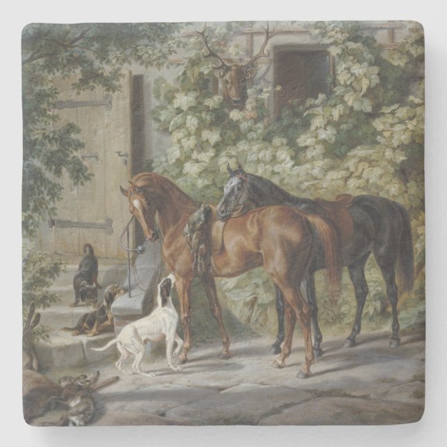 Horses at the Porch (by Albrecht Adam) Stone Coaster (Front)