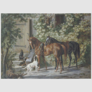 Horses at the Porch (by Albrecht Adam) Tissue Paper