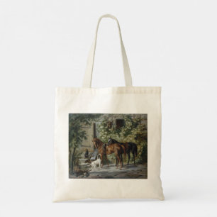 Horses at the Porch (by Albrecht Adam) Tote Bag