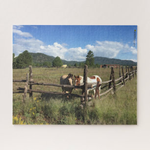 Horses At The Rustic Log Pole Fence Photography Jigsaw Puzzle