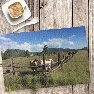Horses At The Split Rail Fence Photography Jigsaw Puzzle