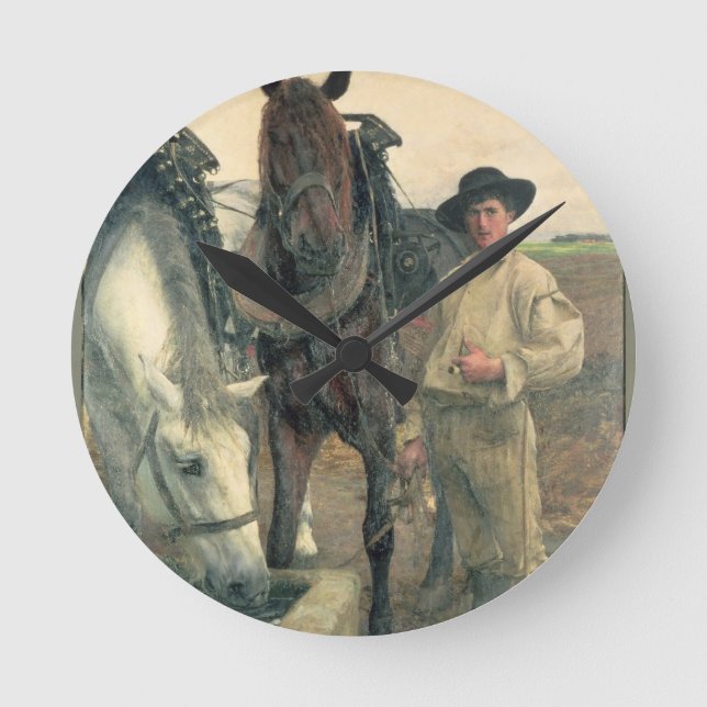 Horses at the Water Trough, 1884 (oil on canvas) Round Clock (Front)