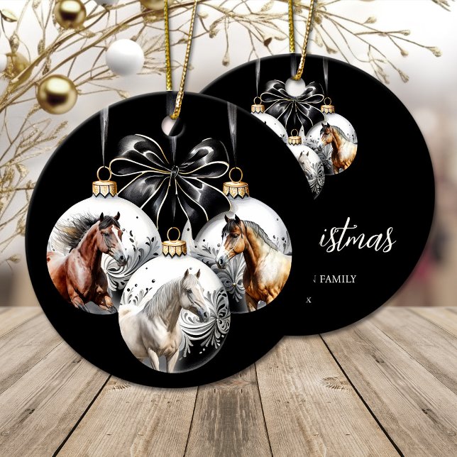 Horses black and gold Christmas Ceramic Tree Decoration (Horses black and gold Christmas Ceramic Ornament)