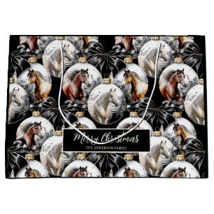 Horses black and gold Christmas quote Large Gift Bag