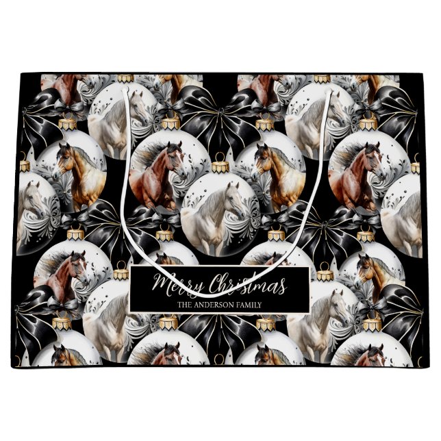 Horses black and gold Christmas quote Large Gift Bag (Front)