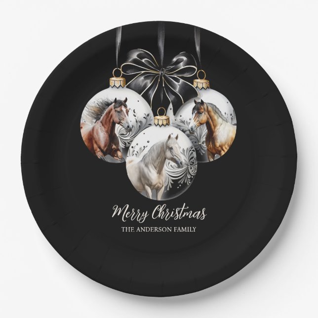 Horses black and gold Christmas quote Paper Plate (Front)
