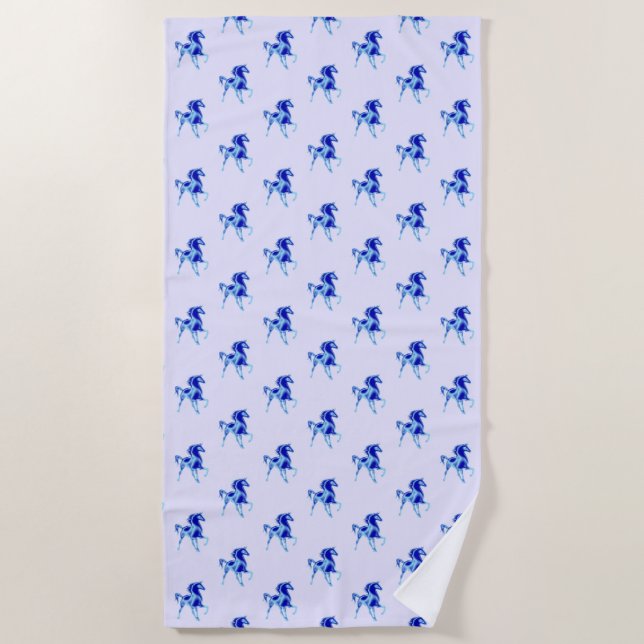 Horses Blue Beach Towel - Choose Colours (Front)