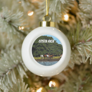 Horses by the water - Costa Rica Ceramic Ball Christmas Ornament