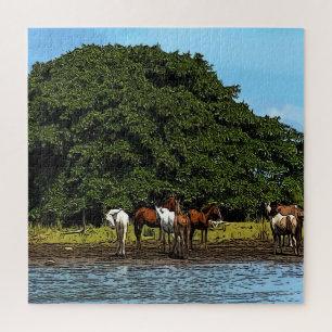 Horses by the water - Costa Rica Jigsaw Puzzle