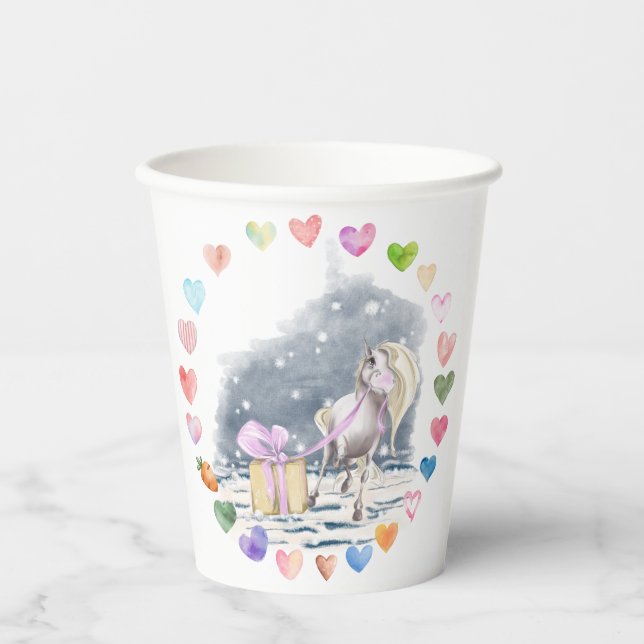 Horses cardboard cup for children's birthday (Front)