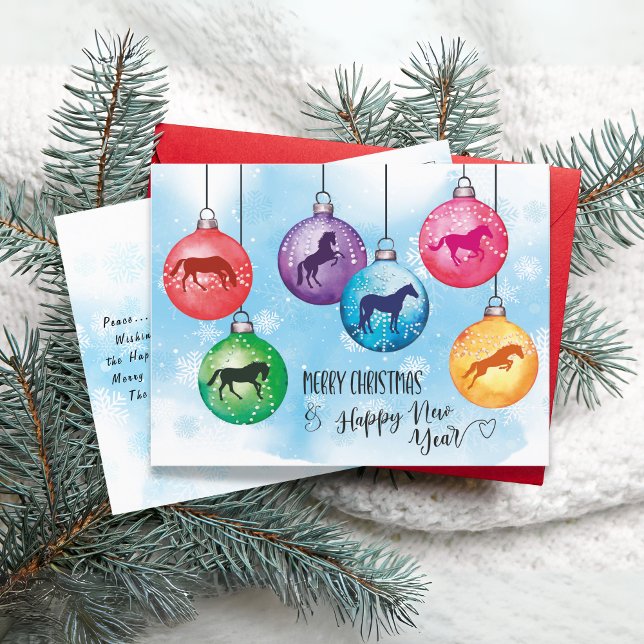 Horses Christmas Balls Card | Holiday Postcard (Christmas card with horses Postcard)
