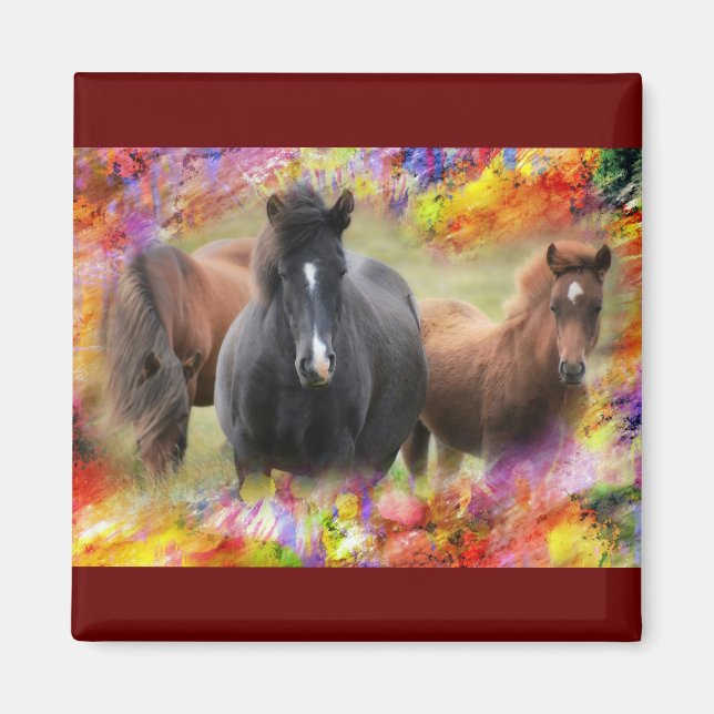 Horses Colourful Magnet (Front)