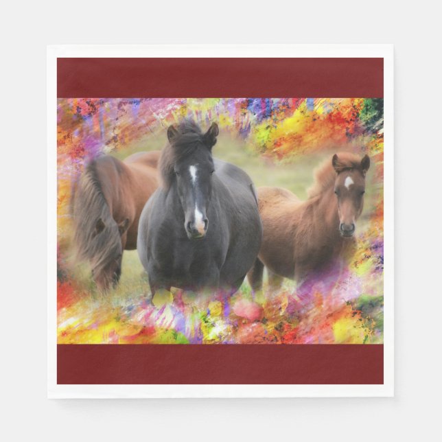 Horses Colourful Napkin (Front)