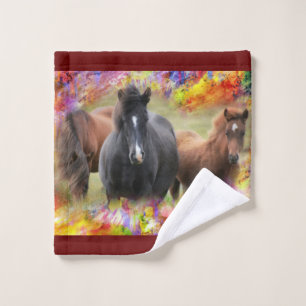Horses Colourful Wash Cloth
