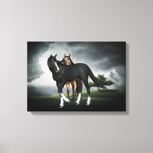 HORSES COLT AND FILLY, CANVAS PRINT, TWO FOALS ART (Front)