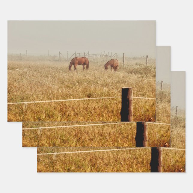 Horses Country Rustic Brown Decoupage Wrapping Paper Sheet (Set)