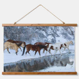 Horses Crossing the Creek Hanging Tapestry