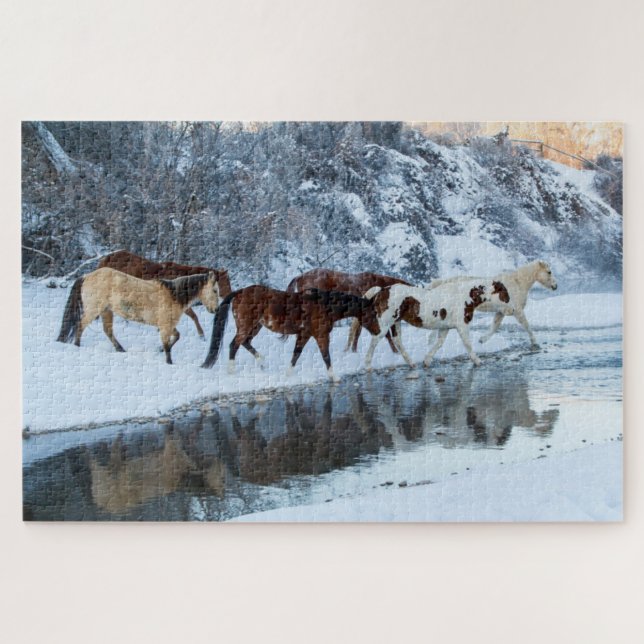 Horses Crossing the Creek Jigsaw Puzzle (Horizontal)