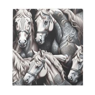 Horses Detailed Painting in Black& White Art Notepad