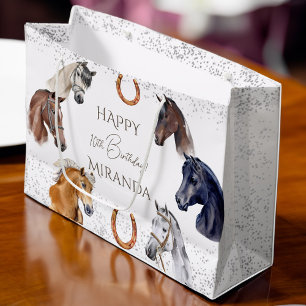 Horses equestrian elegant birthday party large gift bag