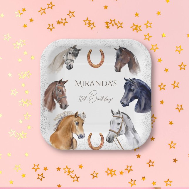 Horses equestrian elegant birthday party paper plate (Horse themed birthday party tableware personalized horse paper party plates for equestrian horse)