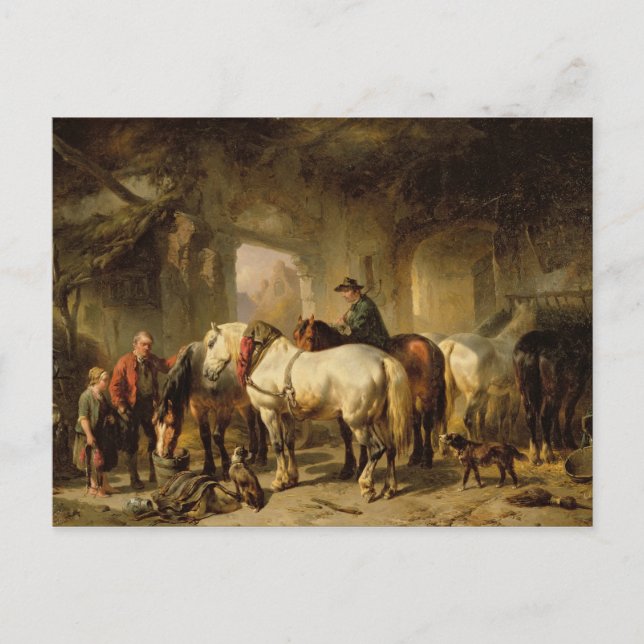 Horses Feeding in the Stable Postcard (Front)