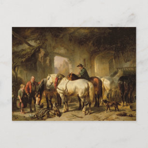 Horses Feeding in the Stable Postcard