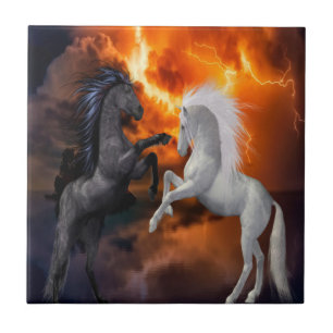 Horses fighting in a bad lightning storm tile