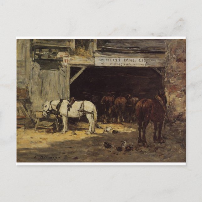 Horses for Hire in a Yard by Eugene Boudin Postcard (Front)