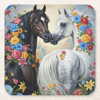  Horses framed in flowers Coaster