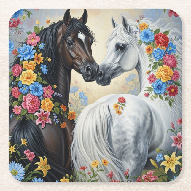  Horses framed in flowers Coaster (Front)
