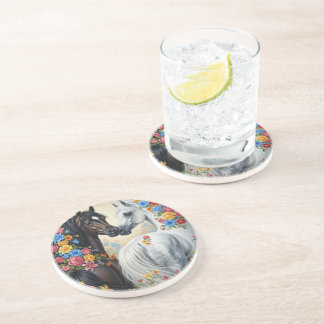 Horses framed in flowers Coaster