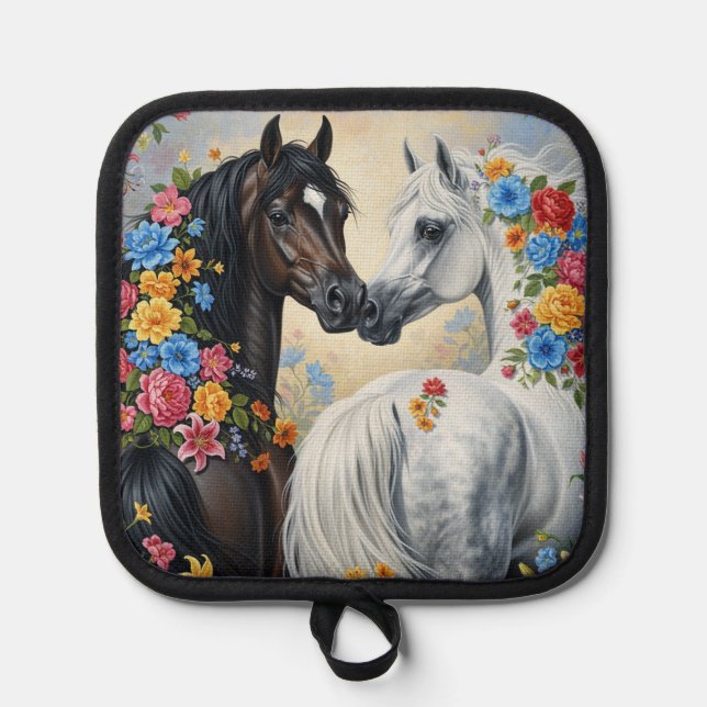  Horses framed in flowers pot holder (Front)