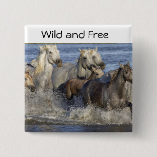 Horses galloping in the water 15 cm square badge